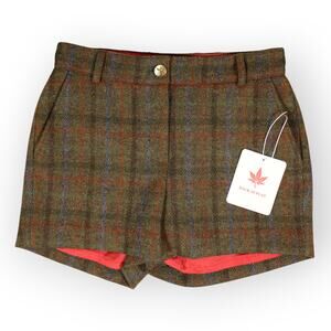 Back In Play Olive Plaid Wool Blend Women’s Shorts